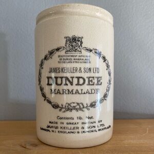 Vintage James Keiller & Son Ltd. Dundee Marmalade ceramic advertising jar.